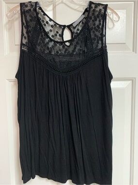 Loveappella Black Lace Yoke Sleeveless Tank Top Women’s 1X